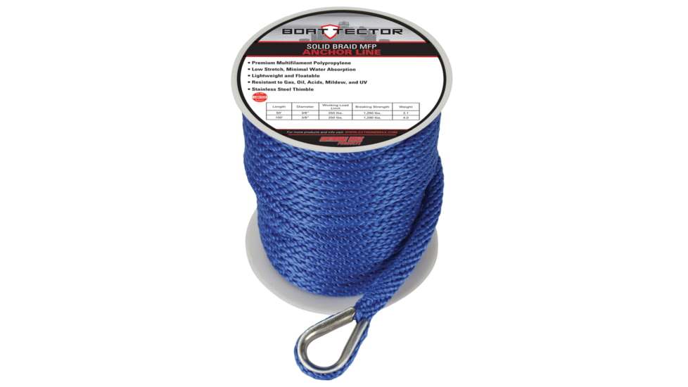 Extreme Max Boattector Solid Braid Mfp Anchor Line With Thimble - 3/8in x 100ft, Royal Blue, 3006.206