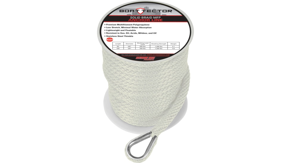 Extreme Max Boattector Solid Braid Mfp Anchor Line With Thimble - 3/8in x 100ft, White, 3006.2054