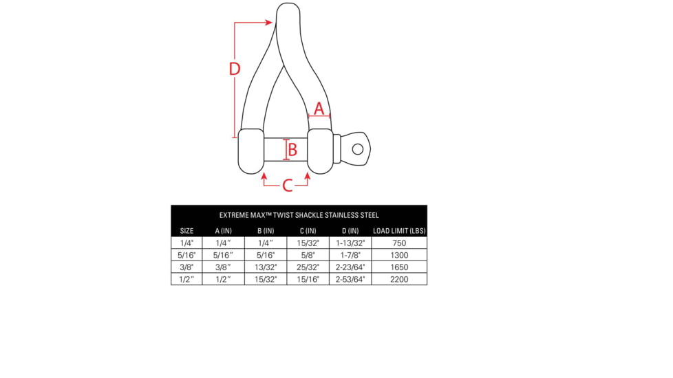 Extreme Max Boattector Stainless Steel Twist Shackle, 5/16in, 3006.8216