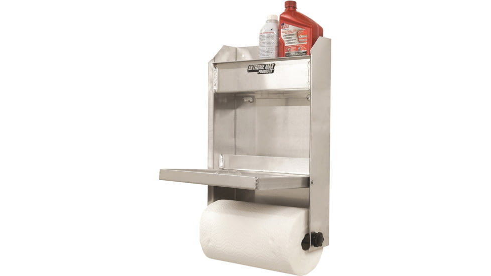 Extreme Max Junior Aluminum Work Station Storage Cabinet Flip Out Work Tray With Paper Towel Rack Organizer For Enclosed Race Trailer Shop Garage Storage, 5001.6053