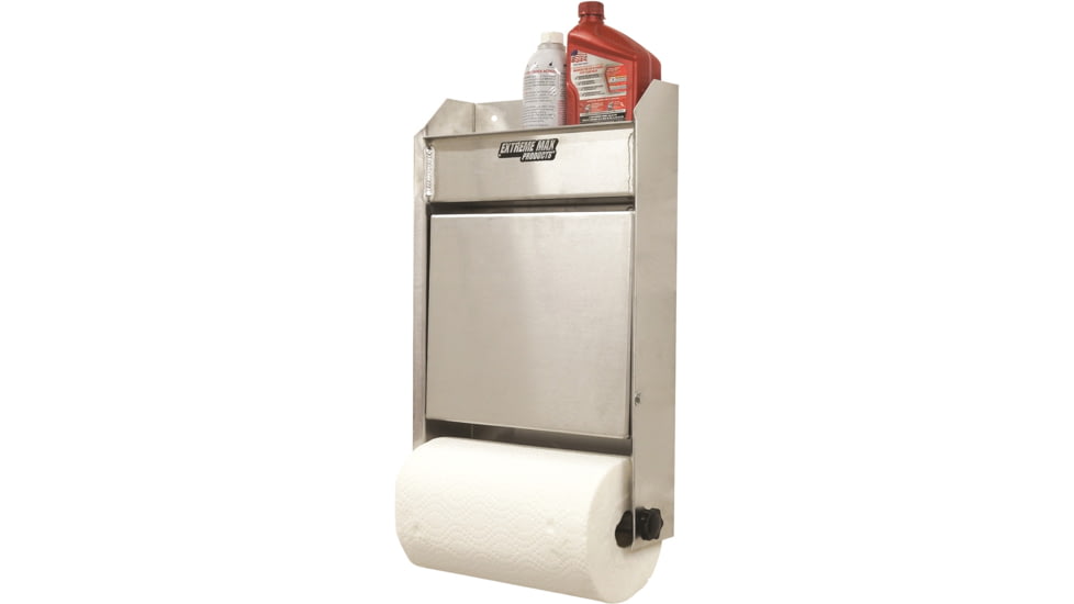 Extreme Max Junior Aluminum Work Station Storage Cabinet Flip Out Work Tray With Paper Towel Rack Organizer For Enclosed Race Trailer Shop Garage Storage, 5001.6053
