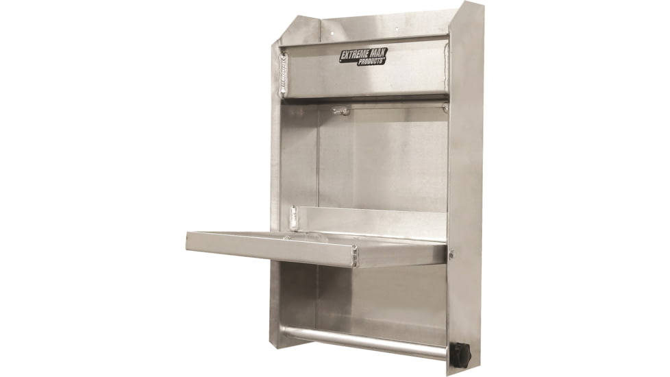 Extreme Max Junior Aluminum Work Station Storage Cabinet Flip Out Work Tray With Paper Towel Rack Organizer For Enclosed Race Trailer Shop Garage Storage, 5001.6053