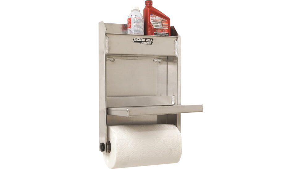 Extreme Max Junior Aluminum Work Station Storage Cabinet Flip Out Work Tray With Paper Towel Rack Organizer For Enclosed Race Trailer Shop Garage Storage, 5001.6053