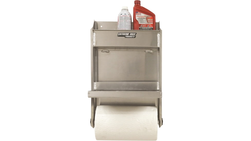 Extreme Max Junior Aluminum Work Station Storage Cabinet Flip Out Work Tray With Paper Towel Rack Organizer For Enclosed Race Trailer Shop Garage Storage, 5001.6053