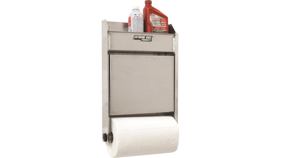 Extreme Max Junior Aluminum Work Station Storage Cabinet Flip Out Work Tray With Paper Towel Rack Organizer For Enclosed Race Trailer Shop Garage Storage, 5001.6053