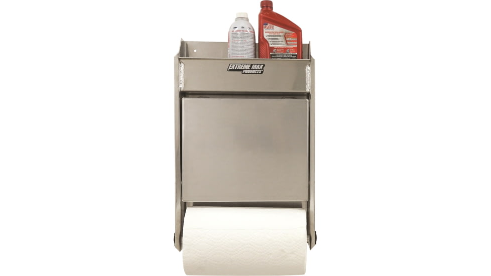 Extreme Max Junior Aluminum Work Station Storage Cabinet Flip Out Work Tray With Paper Towel Rack Organizer For Enclosed Race Trailer Shop Garage Storage, 5001.6053
