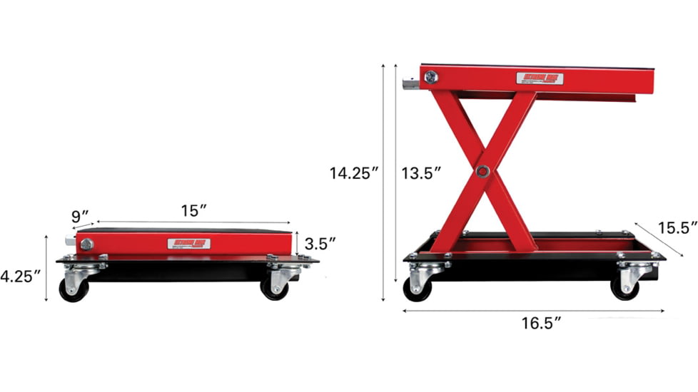 Extreme Max Wide Motorcycle Scissor Jack w/ Dolly 1100 Lbs., 5001.5059