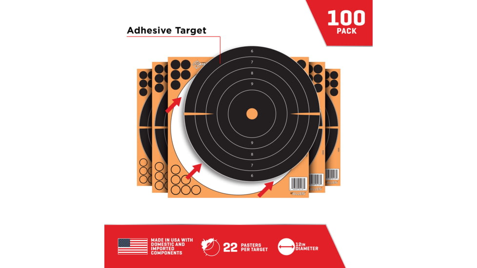 EZ-Aim Allen Adhesive Paper Splash Shooting Targets Bullseye 12in Square Black/Orange 100/ct, 15305