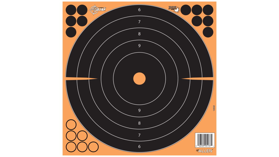 EZ-Aim Allen Adhesive Paper Splash Shooting Targets Bullseye 12in Square Black/Orange 100/ct, 15305