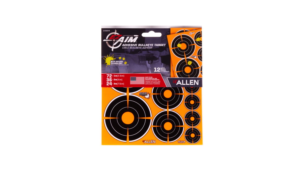 EZ-Aim Allen Adhesive Splash Bullseye Variety Pack Targets, Orange, 1in, 2in, 3in, 15254