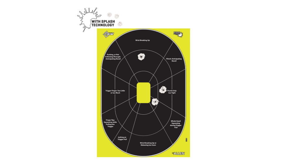 EZ-Aim Allen Non-Adhesive Paper Splash Shooting Targets Handgun Trainer 12.5x18.25in Black/Chartreuse 100/ct, 15445