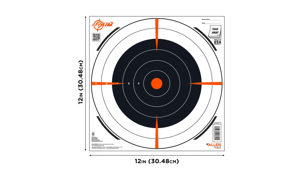 EZ-Aim Allen Shooting Target Bullseye Paper Hanging, 100 Pack, 12x12in, Black/White, 15334-100