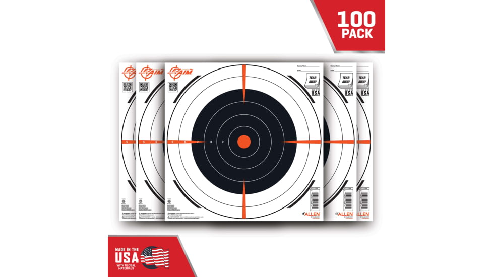 EZ-Aim Allen Shooting Target Bullseye Paper Hanging, 100 Pack, 12x12in, Black/White, 15334-100