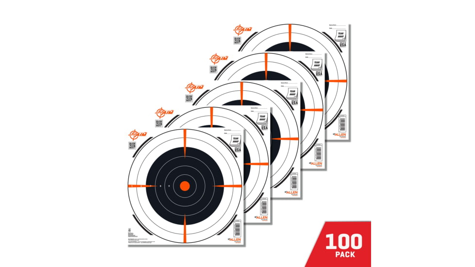 EZ-Aim Allen Shooting Target Bullseye Paper Hanging, 100 Pack, 12x12in, Black/White, 15334-100