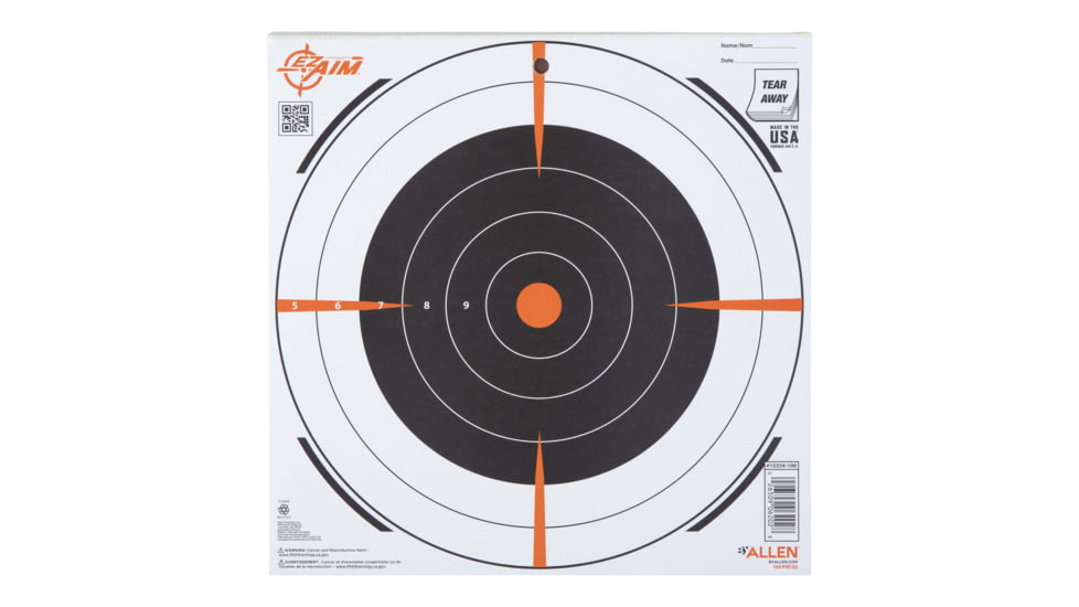 EZ-Aim Allen Shooting Target Bullseye Paper Hanging, 100 Pack, 12x12in, Black/White, 15334-100