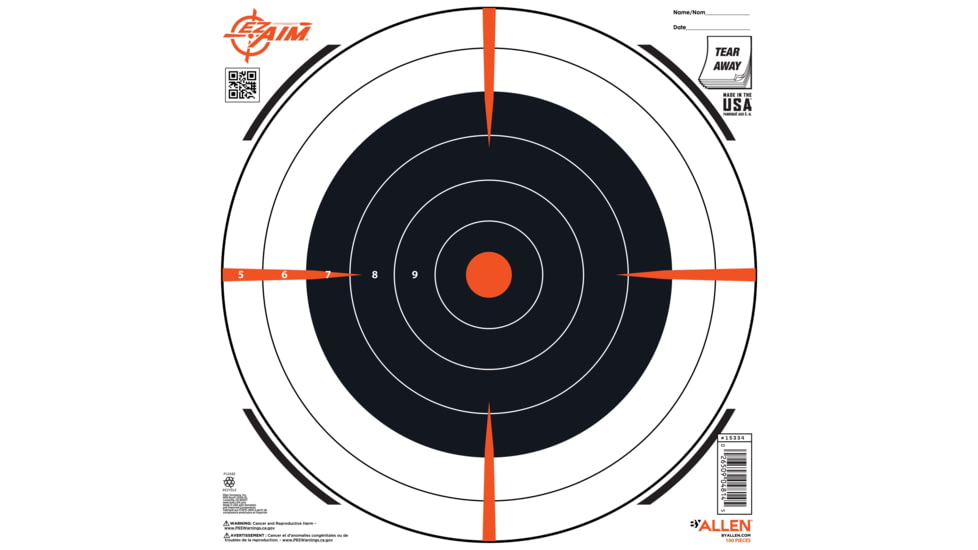 EZ-Aim Allen Shooting Target Bullseye Paper Hanging, 100 Pack, 12x12in, Black/White, 15334-100