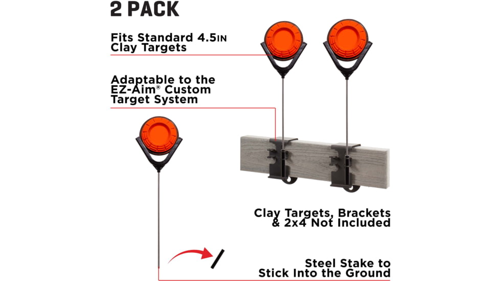 EZ-Aim Clay Target Holder, Holds 4.5 Clay Targets, 2-Pack, Black, 15 in x 3.5 in, 15386