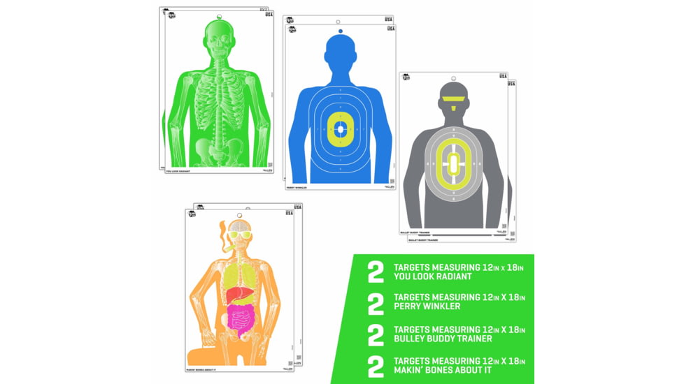 EZ-Aim Fun Imposing Figures Paper Shooting Target Assortment, 12inW x 18inH, 8-Pack, Multi, 15645