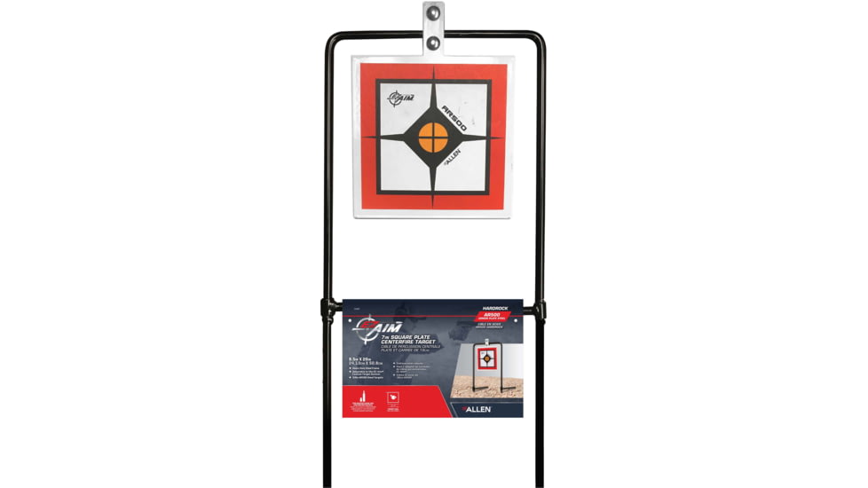 EZ-Aim Hardrock AR500 Square Spinner Target &amp; Stand, Rimfire Rounds &amp; Centerfire Pistol, White/Red/Black, 9.5W x 20H, 15367