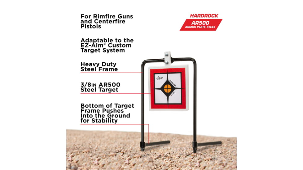 EZ-Aim Hardrock AR500 Square Spinner Target &amp; Stand, Rimfire Rounds &amp; Centerfire Pistol, White/Red/Black, 9.5W x 20H, 15367