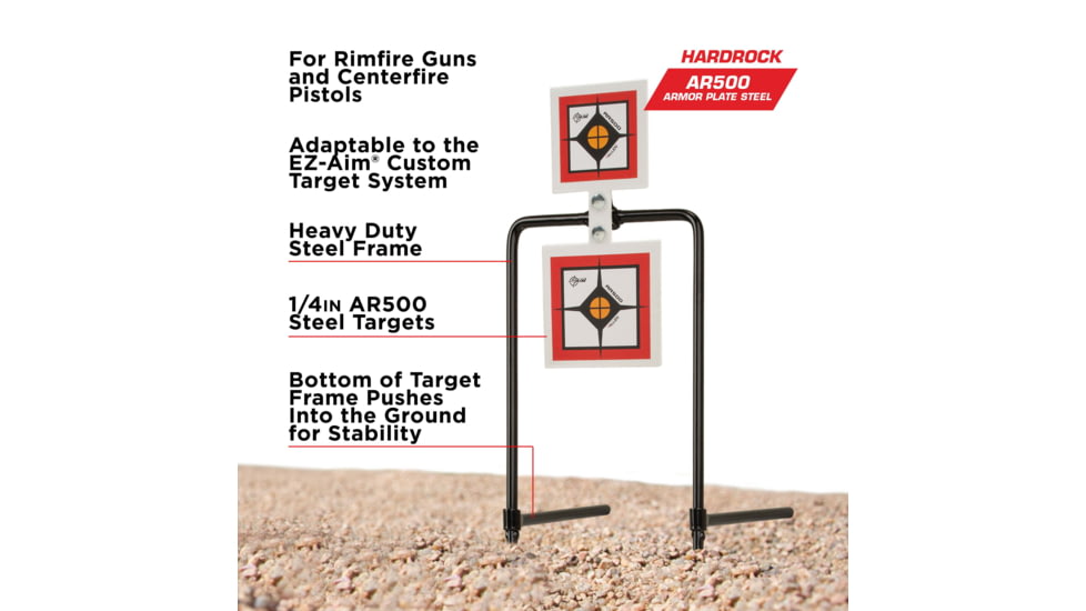 EZ-Aim Hardrock AR500 Square Spinner Targets &amp; Stand, Rimfire Rounds &amp; Centerfire Pistols, White/Red/Black, 9.5W x 22.75H, 15365