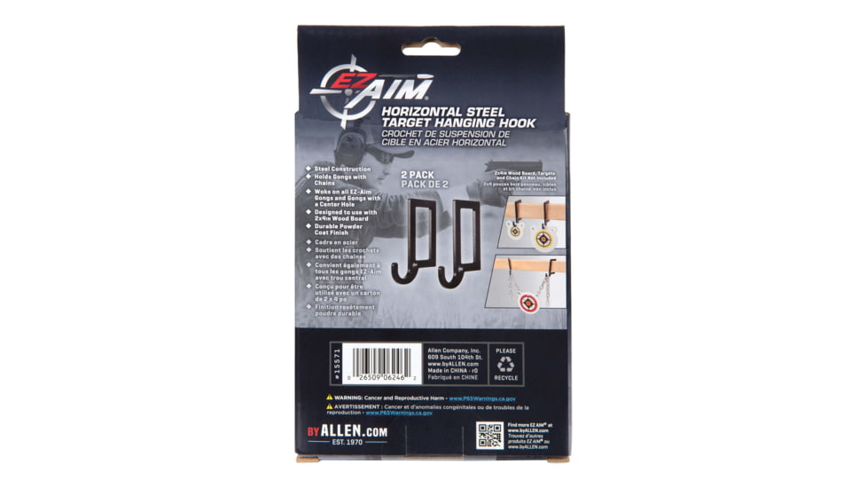 EZ-Aim Horizontal Steel Gong Shooting Target Hanging Hook, 2-Pack, Black, 15571