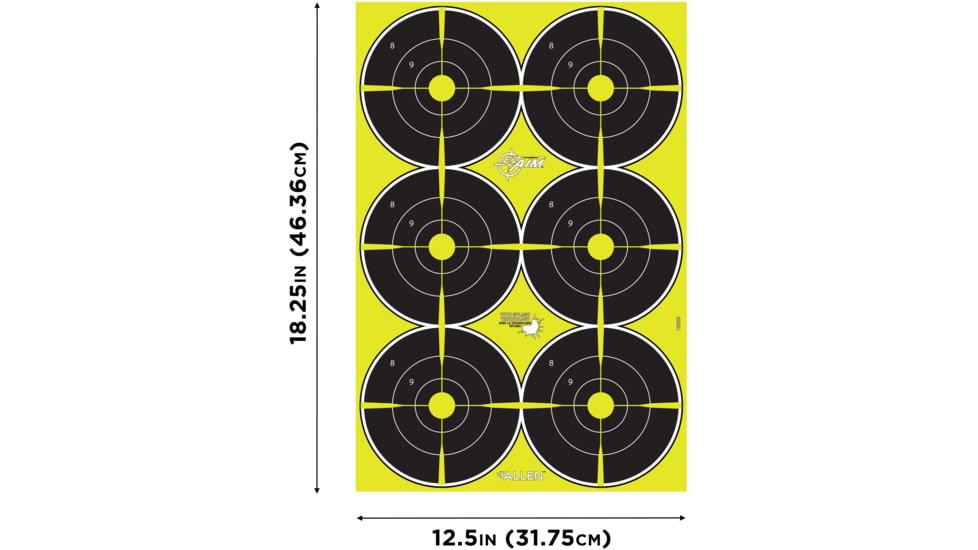 EZ-Aim Non-Adhesive Paper Splash Shooting Targets, 6 Spot Bullseyes, 8-Pack, Black/Chartreuse, 12 in x 18 in, 15355