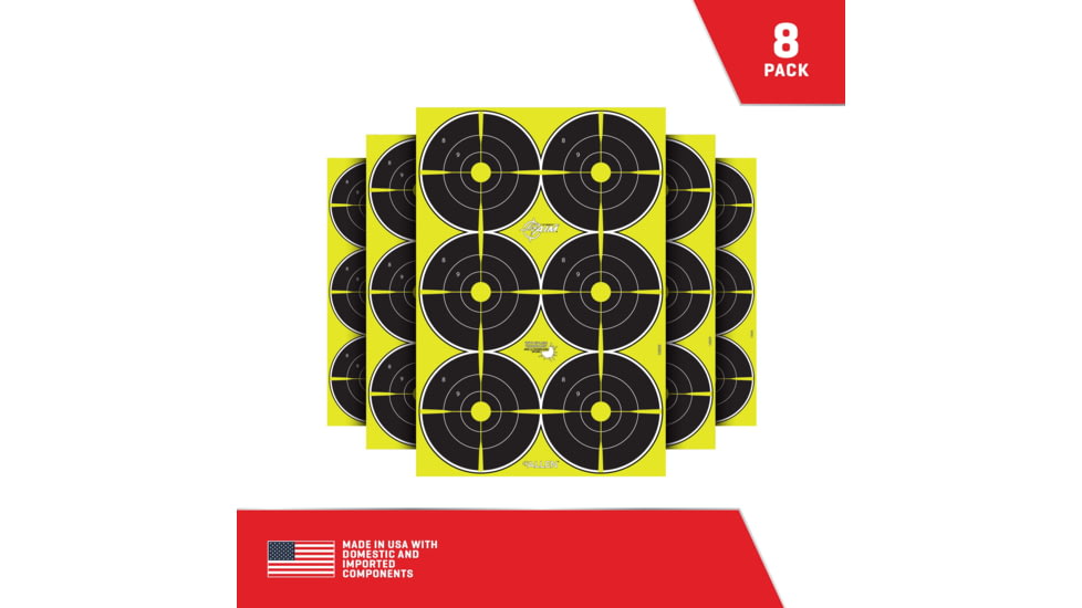 EZ-Aim Non-Adhesive Paper Splash Shooting Targets, 6 Spot Bullseyes, 8-Pack, Black/Chartreuse, 12 in x 18 in, 15355