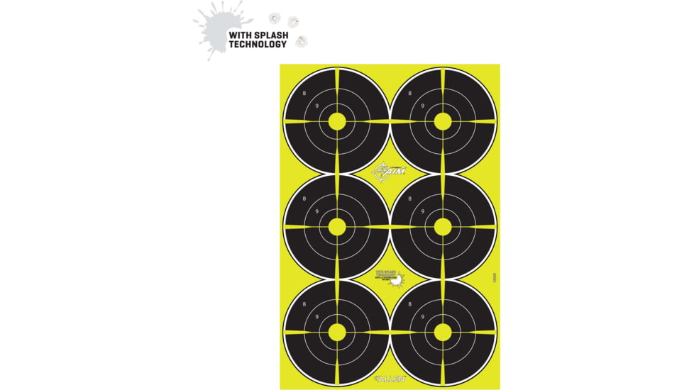 EZ-Aim Non-Adhesive Paper Splash Shooting Targets, 6 Spot Bullseyes, 8-Pack, Black/Chartreuse, 12 in x 18 in, 15355
