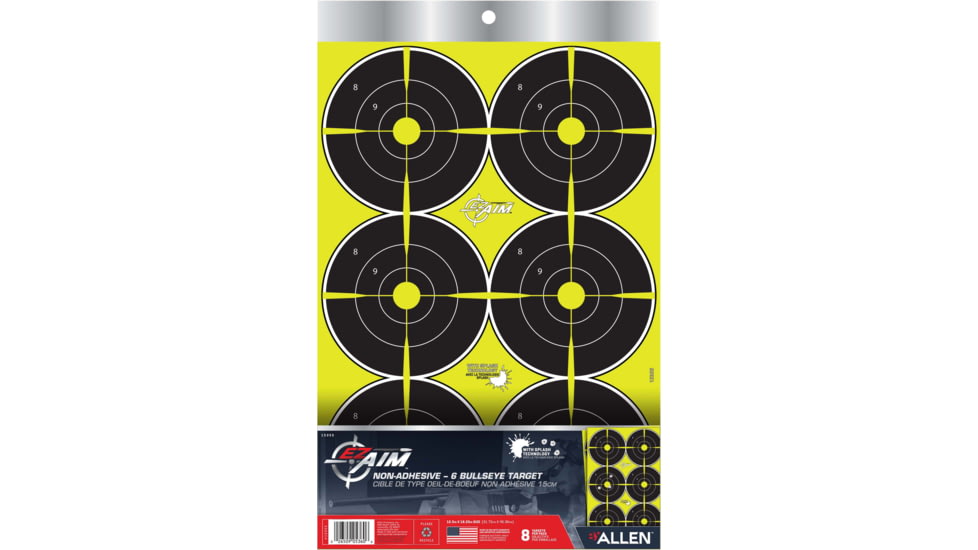 EZ-Aim Non-Adhesive Paper Splash Shooting Targets, 6 Spot Bullseyes, 8-Pack, Black/Chartreuse, 12 in x 18 in, 15355