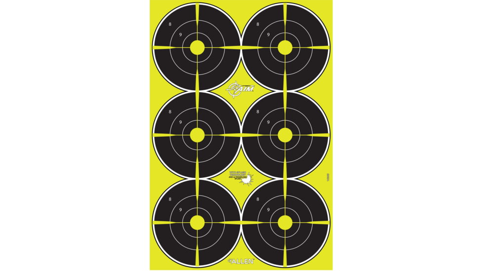 EZ-Aim Non-Adhesive Paper Splash Shooting Targets, 6 Spot Bullseyes, 8-Pack, Black/Chartreuse, 12 in x 18 in, 15355
