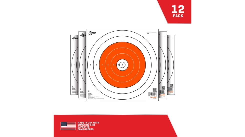 EZ-Aim Paper Shooting Target, Bullseye, 12in Square, Orange/White, 15496