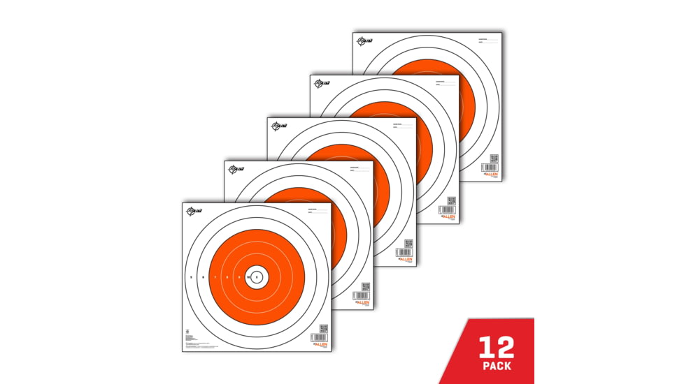 EZ-Aim Paper Shooting Target, Bullseye, 12in Square, Orange/White, 15496