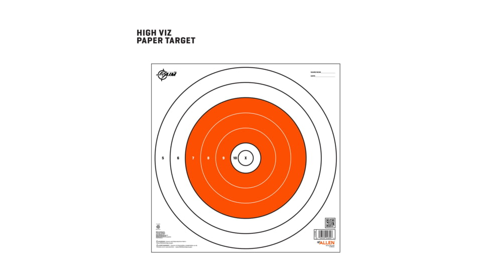 EZ-Aim Paper Shooting Target, Bullseye, 12in Square, Orange/White, 15496