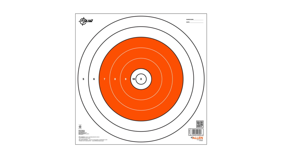 EZ-Aim Paper Shooting Target, Bullseye, 12in Square, Orange/White, 15496