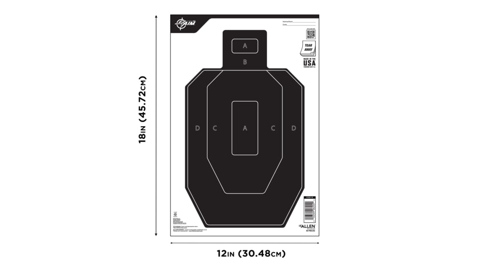EZ-Aim Paper Shooting Targets, IPSC Silhouette, Peel Away Target Pad, 12inW x 18inH, 50-Pack, Black/White, 15551-50