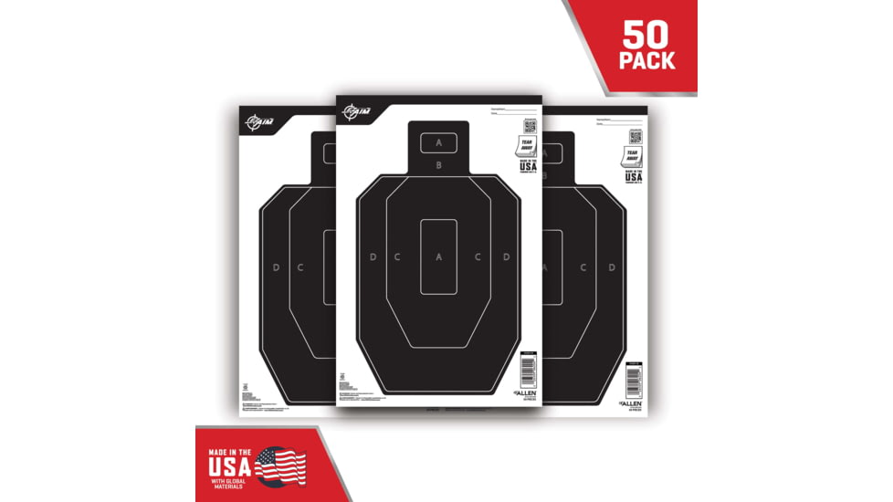 EZ-Aim Paper Shooting Targets, IPSC Silhouette, Peel Away Target Pad, 12inW x 18inH, 50-Pack, Black/White, 15551-50