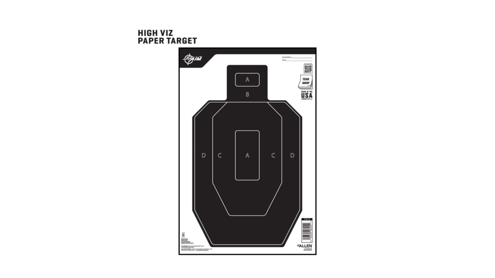 EZ-Aim Paper Shooting Targets, IPSC Silhouette, Peel Away Target Pad, 12inW x 18inH, 50-Pack, Black/White, 15551-50