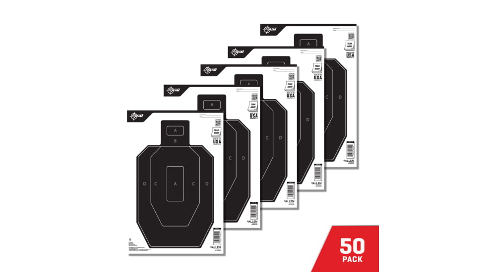 EZ-Aim Paper Shooting Targets, IPSC Silhouette, Peel Away Target Pad, 12inW x 18inH, 50-Pack, Black/White, 15551-50