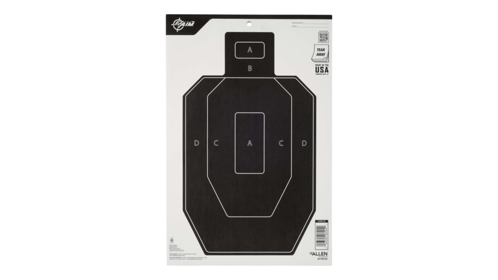 EZ-Aim Paper Shooting Targets, IPSC Silhouette, Peel Away Target Pad, 12inW x 18inH, 50-Pack, Black/White, 15551-50