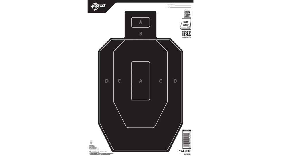 EZ-Aim Paper Shooting Targets, IPSC Silhouette, Peel Away Target Pad, 12inW x 18inH, 50-Pack, Black/White, 15551-50