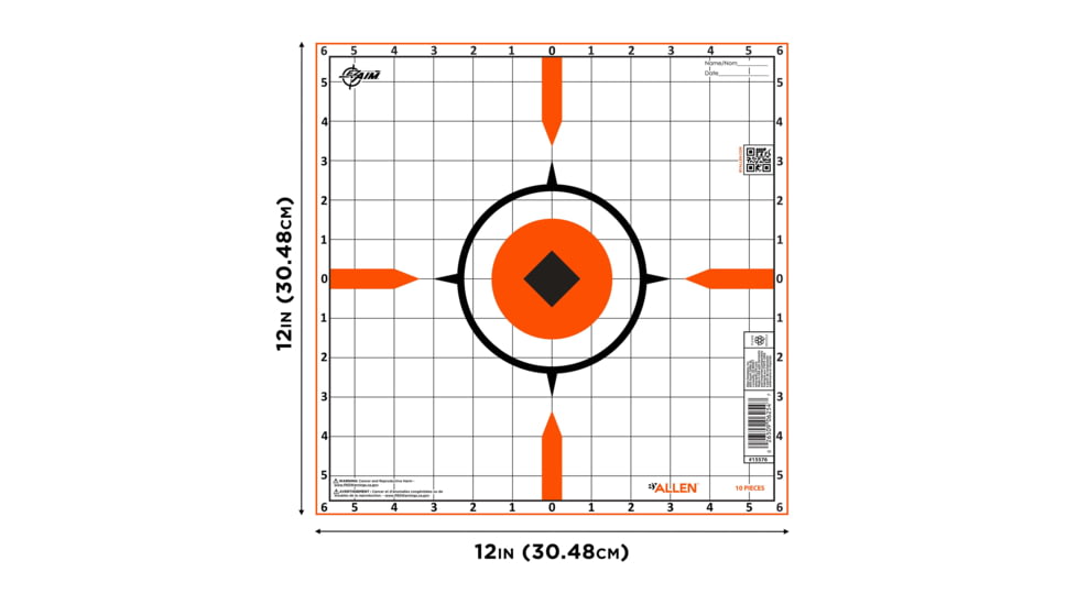 EZ-Aim Rigid Paper Shooting Targets, Sight-In Grid, 10-Targets Per Pack, Orange/White, 15576
