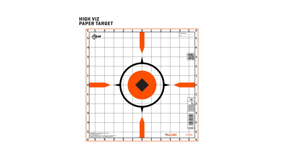 EZ-Aim Rigid Paper Shooting Targets, Sight-In Grid, 10-Targets Per Pack, Orange/White, 15576