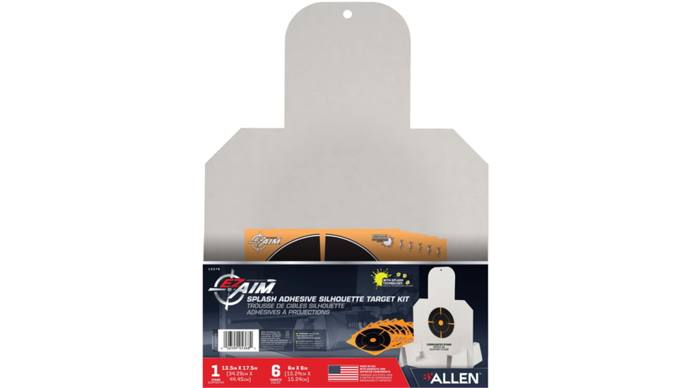 EZ-Aim Silhouette Splash Shooting Kit &amp; Target Stand, 6in Square Adhesive Targets, Black/Orange, 13.5W x 17.5H, 15379