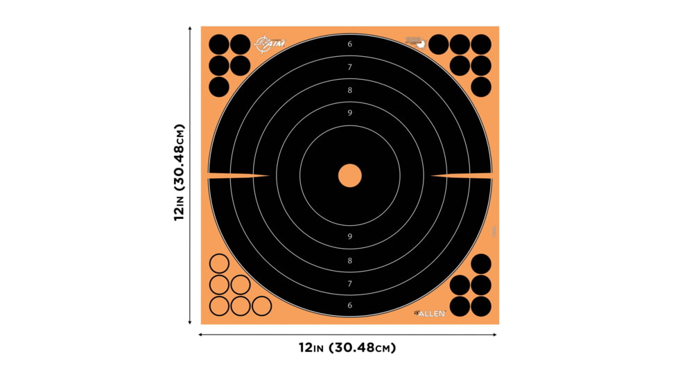 EZ-Aim Splash Reactive Adhesive Paper Shooting Targets, Bullseye, 12in Square, 3-Targets Per Pack, Black/Orange, 15580