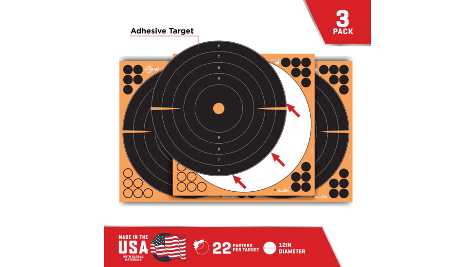 EZ-Aim Splash Reactive Adhesive Paper Shooting Targets, Bullseye, 12in Square, 3-Targets Per Pack, Black/Orange, 15580