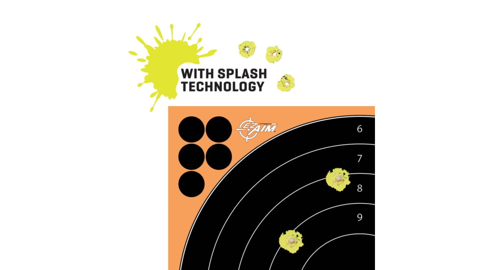 EZ-Aim Splash Reactive Adhesive Paper Shooting Targets, Bullseye, 12in Square, 3-Targets Per Pack, Black/Orange, 15580
