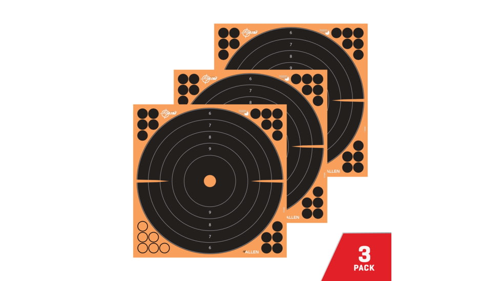 EZ-Aim Splash Reactive Adhesive Paper Shooting Targets, Bullseye, 12in Square, 3-Targets Per Pack, Black/Orange, 15580