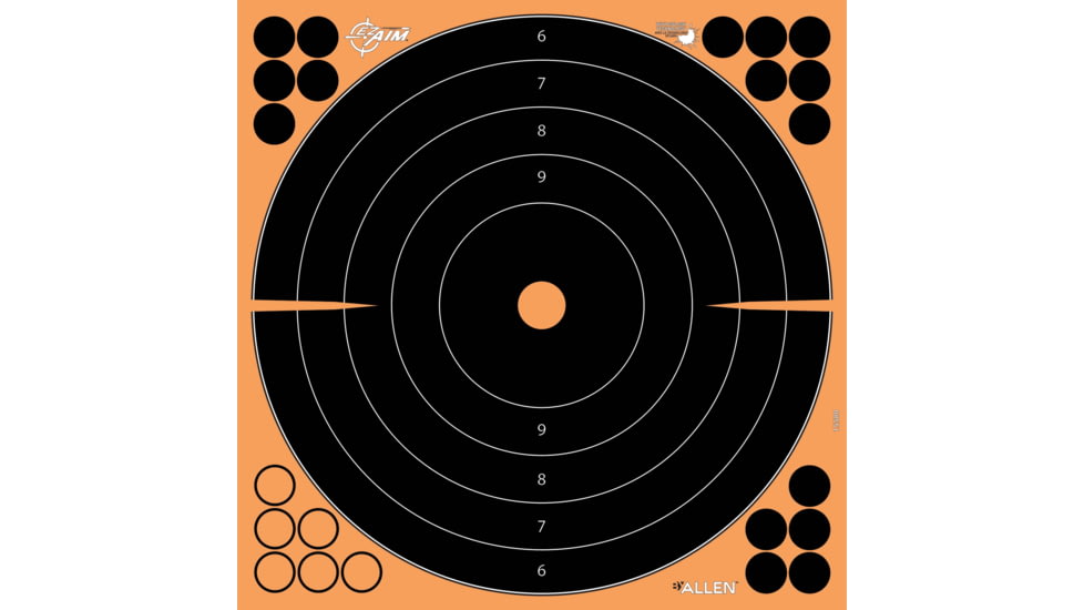 EZ-Aim Splash Reactive Adhesive Paper Shooting Targets, Bullseye, 12in Square, 3-Targets Per Pack, Black/Orange, 15580