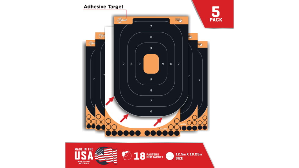 EZ-Aim Splash Reactive Adhesive Paper Shooting Targets, Handgun Trainer, 12.5inW x 18.25inH, 5-Targets Per Pack, Black/Orange, 15501